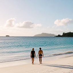 Caribbean Holidays, December Escapes, Couple walking along the white sands of Gouverneur Beach in Saint Barth&eacute;lemy, December morning light and calm turquoise water