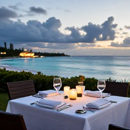 Caribbean Holidays, December Escapes, Elegant adults-only resort restaurant in Saint Kitts serving Caribbean-inspired dinner beside the sea at dusk