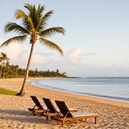 Caribbean Holidays, December Escapes, Quiet golden-sand beach on Nevis in December with two sun loungers, palm trees and calm Caribbean water
