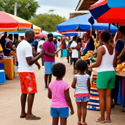 Caribbean Holidays, December Family Holidays, A family exploring colourful Trinidad and Tobago culture at a December street market with music and local food