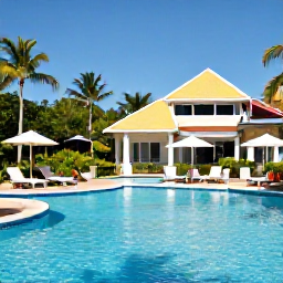 Caribbean Holidays, December Family Holidays, Family relaxing beside a comfortable Caribbean resort pool in Trinidad and Tobago during a sunny December afternoon