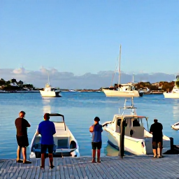 Caribbean Holidays, December Fishing, A bright December morning at a Caribbean marina in Saint Martin and Sint Maarten, with fishing boats, calm blue water and anglers preparing for a trip