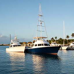 Caribbean Holidays, December Fishing, A bright December morning at a Turks and Caicos marina, with fishing boats, calm turquoise water and palm trees