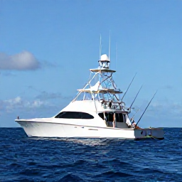 Caribbean Holidays, December Fishing, A modern sport fishing boat travelling across deep blue Caribbean water off Saint Barth&eacute;lemy, with fishing rods ready for an offshore trip