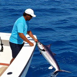 Caribbean Holidays, December Fishing, Angler battling a large marlin from a fishing boat in vivid blue Caribbean waters near Tobago