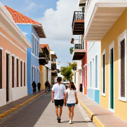 Caribbean Holidays, December Getaways, Couple walking through colourful historic Willemstad streets in Cura&ccedil;ao during warm December daylight