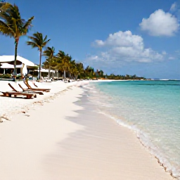 Caribbean Holidays, December Getaways, White sandy beach and clear shallow water at a quiet adults-only Cura&ccedil;ao resort, with sun loungers and palm trees