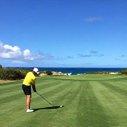 Caribbean Holidays, December Golf Holidays, A golfer teeing off on a green Bermuda golf course, with ocean views, bright skies and gentle winter sunshine