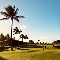 Caribbean Holidays, December Golf Holidays, A sunny Barbados golf course beside palm trees, with golfers enjoying a warm December morning