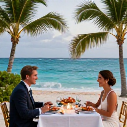 Caribbean Holidays, December Honeymoons, A romantic beachfront dinner for two in Turks and Caicos, with candles, fresh seafood, tropical surroundings and the sea beyond