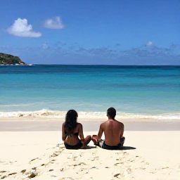 Caribbean Holidays, December Honeymoons, Newlyweds relaxing on a quiet white-sand beach in St John, United States Virgin Islands, with turquoise water and gentle December sunshine