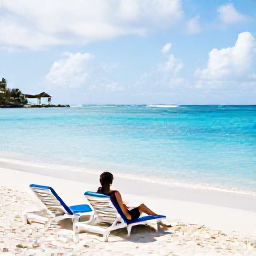 Caribbean Holidays, December Honeymoons, Quiet white-sand beach with turquoise water, two sun loungers and a couple enjoying a December morning on Saint Martin