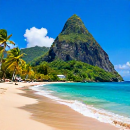 Caribbean Holidays, December Honeymoons, Sunny Saint Lucia coastline with turquoise water, golden sand, palm trees and dramatic green hills