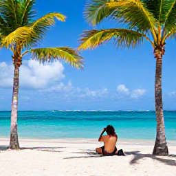 Caribbean Holidays, December Hotspots, A sunlit Caribbean beach in December with turquoise water, swaying palms and a relaxed traveller taking a photograph