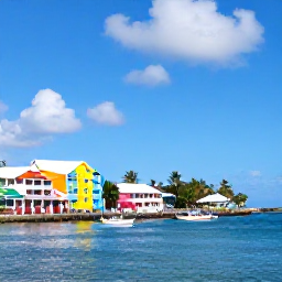 Caribbean Holidays, December Hotspots, Colourful Caribbean waterfront buildings, fishing boats and palm trees under bright blue December skies