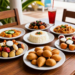 Caribbean Holidays, December in Aruba, Traditional Aruban food spread on a wooden table, including keshi yena, pastechi, seafood and festive desserts, in a welcoming island setting