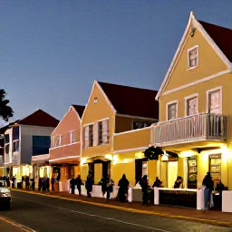 Caribbean Holidays, December in Aruba, Warm evening street scene in Oranjestad, Aruba, with colourful Dutch-Caribbean buildings, festive lights and people enjoying the December atmosphere