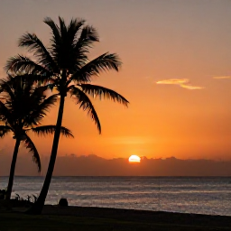 Caribbean Holidays, December Instagram Hotspots, A Caribbean sunset over Tobago&rsquo;s coastline, with silhouetted palm trees, calm sea and warm orange light across the sky