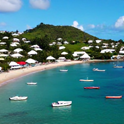 Caribbean Holidays, December Instagram Hotspots, Aerial-style view of Bequia harbour with colourful boats, hillside homes, turquoise Caribbean water and a clear December sky