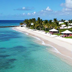Caribbean Holidays, December Instagram Hotspots, Aerial view of Pinel Island near Saint Martin with clear shallow water, white sand and small beach restaurants under palm trees