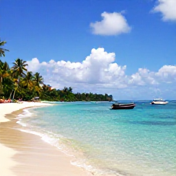 Caribbean Holidays, December Instagram Hotspots, Colourful waterfront scene at Store Bay in Tobago with palm trees, clear shallow water, boats and a relaxed beach atmosphere