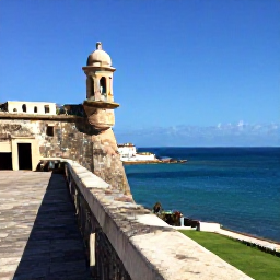 Caribbean Holidays, December Instagram Hotspots, Panoramic view from Castillo San Felipe del Morro overlooking the blue Caribbean Sea and Old San Juan in clear December weather