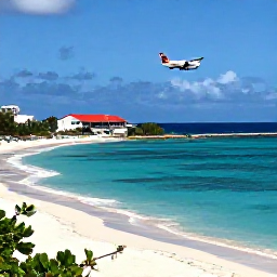 Caribbean Holidays, December Instagram Hotspots, Panoramic view of Maho Beach in Sint Maarten with a low aircraft approaching over the turquoise Caribbean sea, bright December sunshine