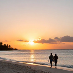 Caribbean Holidays, December Instagram Spots, Golden-hour sunset over the sea at Long Bay Beach, Turks and Caicos, with a couple walking beside the water