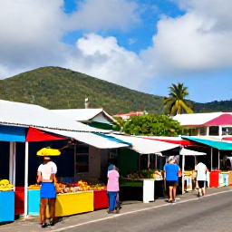 Caribbean Holidays, December Island Hopping, Colourful Caribbean market in Kingstown, Saint Vincent, with local fruit stalls, friendly residents and tropical December light