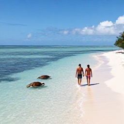 Caribbean Holidays, December Island Hopping, Couple snorkelling in the Tobago Cays, with sea turtles, coral reef, white sand and calm blue water under Caribbean sunshine