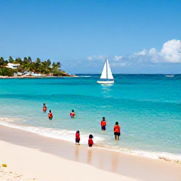Caribbean Holidays, December Luxury, Visitors swimming and sailing in clear turquoise water beside a sandy beach on Saint Barth&eacute;lemy