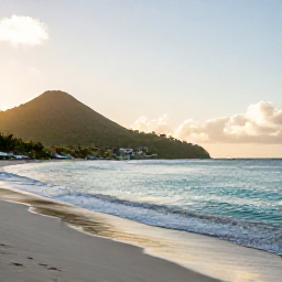 Caribbean Holidays, December Nature, A calm December morning on Saint Barth&eacute;lemy, with a sandy beach, turquoise water, green hills and soft golden sunlight