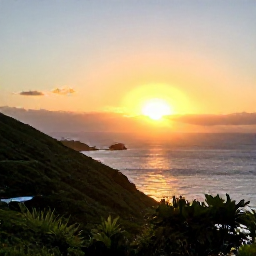 Caribbean Holidays, December Nature, A golden sunset over the Caribbean Sea viewed from a green hillside on Saint Barth&eacute;lemy