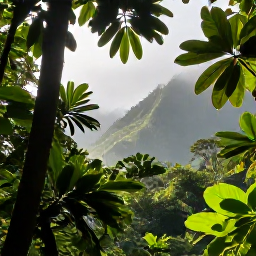 Caribbean Holidays, December Nature Holidays, A lush Saint Lucia rainforest in December with sunlight filtering through tropical leaves and misty green hills in the distance