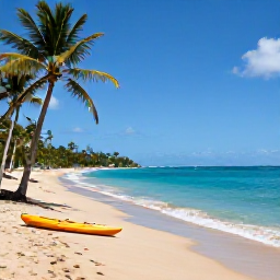 Caribbean Holidays, December Nature Holidays, A quiet golden beach on Saint Lucia with turquoise sea, palm trees and a small kayak near the shore in December sunshine