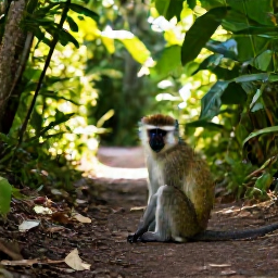 Caribbean Holidays, December Nature Holidays, Green vervet monkeys and tropical vegetation beside a quiet trail on Saint Kitts
