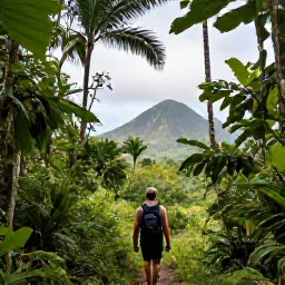 Caribbean Holidays, December Nature Holidays, Hikers walking through lush rainforest on Mount Liamuiga with views across Saint Kitts