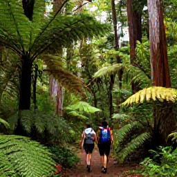 Caribbean Holidays, December Nature Holidays, Hikers walking through the Vermont Nature Trail rainforest in Saint Vincent, surrounded by tall trees, ferns and tropical birds