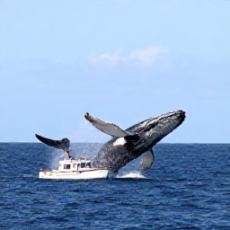 Caribbean Holidays, December Nature, Humpback whale breaching offshore near Grand Turk in December, small sightseeing boat on calm blue sea