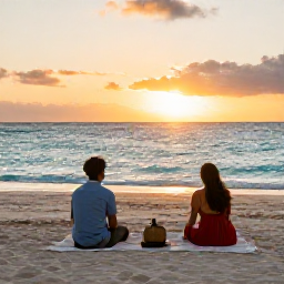 Caribbean Holidays, December Nature, Relaxed eco-friendly beach picnic at sunset in the Turks and Caicos Islands, soft golden light and calm turquoise sea