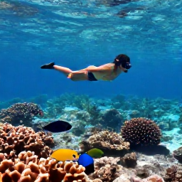 Caribbean Holidays, December Nature, Snorkeller above a shallow coral reef near Providenciales, colourful tropical fish and clear Caribbean water