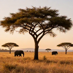Caribbean Holidays, December Safaris, African savannah at sunrise in December, with acacia trees, golden grass and distant elephants
