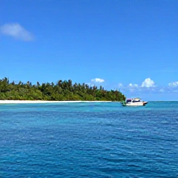 Caribbean Holidays, December Scuba Diving, Small dive boat anchored beside a green Caribbean island with calm blue sea and bright December sunshine