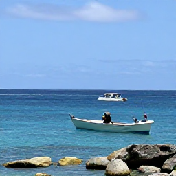 Caribbean Holidays, December Scuba Diving, Small dive boat travelling across calm blue Caribbean water near the rocky coastline of Saint Barth&eacute;lemy