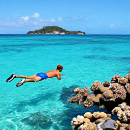 Caribbean Holidays, December Solo Holidays, A solo traveller snorkelling in brilliantly clear water near a coral reef in the British Virgin Islands, with colourful fish and a small island in the distance