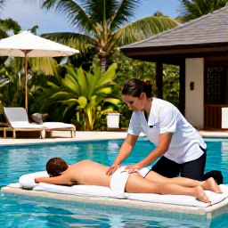 Caribbean Holidays, December Spa Breaks, A therapist giving a relaxing massage beside a tropical garden pool at a British Virgin Islands resort