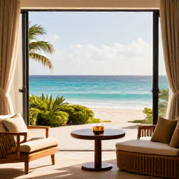 Caribbean Holidays, December Spa Breaks, A tranquil luxury spa overlooking a turquoise Bermuda beach in soft December sunshine