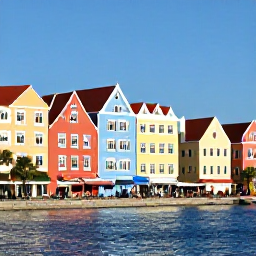 Caribbean Holidays, December Spa Breaks, Colourful Willemstad waterfront in Cura&ccedil;ao with pastel buildings, pedestrians and warm December sunshine