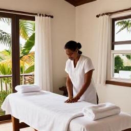 Caribbean Holidays, December Spa Breaks, Spa therapist preparing a peaceful treatment room with natural Caribbean light and tropical details in Saint Barth&eacute;lemy