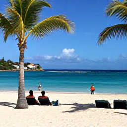 Caribbean Holidays, December Spa Breaks, Visitors relaxing on a quiet sandy beach with turquoise water and palm trees in Saint Barth&eacute;lemy in December